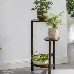 Hjørne Plantestativ - Blomsterhylde - 3 Etager - Træ - Inde/Ude - Nem Montering - Brun