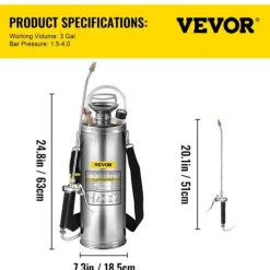 Hånddrevet sprøjte, rustfrit stål, stort flow stempelstang, 10L 3Gal
