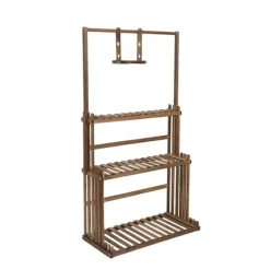 Hængende Planteholder, 3-Niveau Design, 20kg Kapacitet,Træ