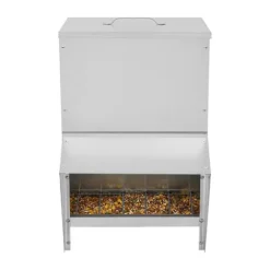 Hønsefoderautomat i metal - Fjerkræ fodertrug - Med låg - Til høns og ænder - Sølv