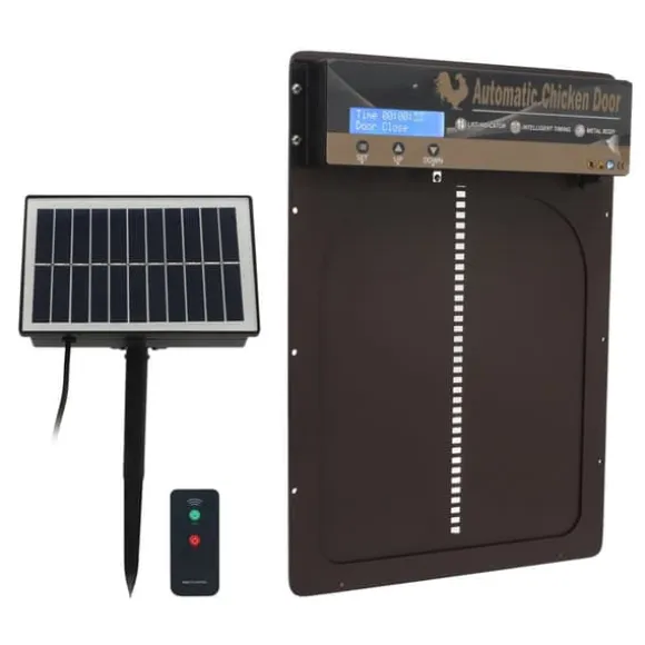 Hønsegårdsdør med solcelle-fjernbetjening - Automatisk lyssensor-timer - Ideel til avlsfarme
