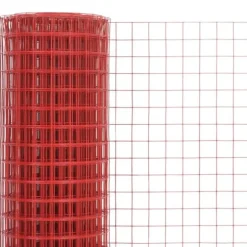 Hønsenet i stål med PVC-belægning - Fleksibelt trådnet til volierer og hegn | Størrelse: 25 x 0,5 m | Farve: Rød