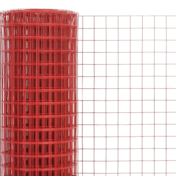 Hønsenet i stål med PVC-belægning - Fleksibelt trådnet til volierer og hegn | Størrelse: 25 x 0,5 m | Farve: Rød