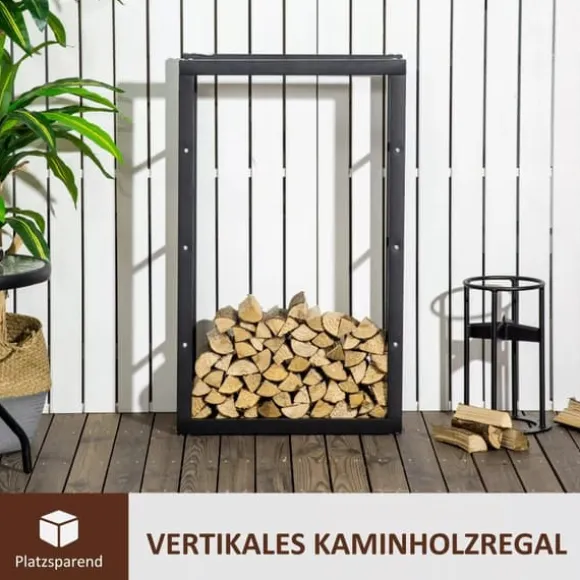 HOMCOM Brændestativ - Sort Metal, L60 x B25 x H100 cm, op til 100 kg