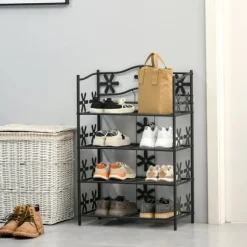 HOMCOM Plantestativ i Metal, 4 Etager, Sort, 59,5x30x92cm