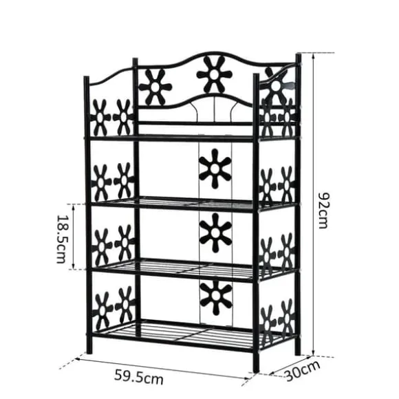 HOMCOM Plantestativ i Metal, 4 Etager, Sort, 59,5x30x92cm