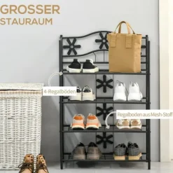 HOMCOM Plantestativ i Metal, 4 Etager, Sort, 59,5x30x92cm