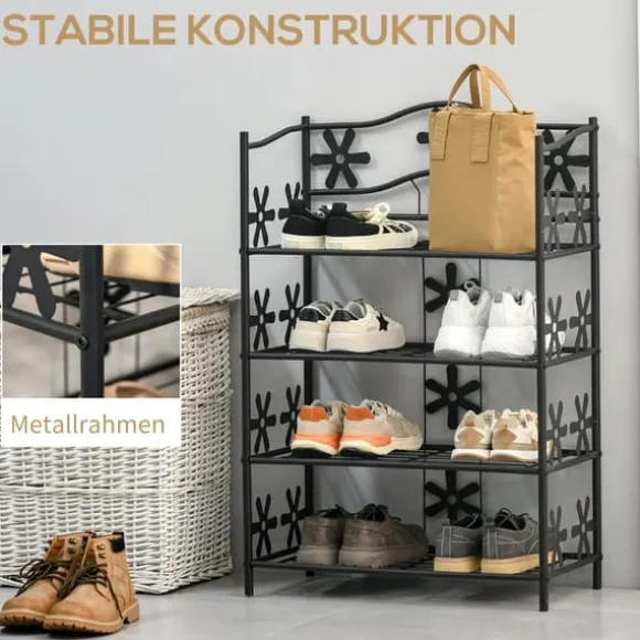 HOMCOM Plantestativ i Metal, 4 Etager, Sort, 59,5x30x92cm
