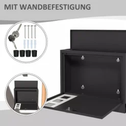 HOMCOM Postkasse Sort Metal M. Aviskasse Vindue 36,5x11,5x29cm