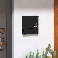 HOMCOM Vægmonteret Postkasse i Mørkegrå Metal – Låsbar til Udendørs Brug, 30 x 8,5 x 32,5 cm