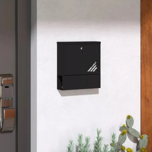 HOMCOM Vægmonteret Postkasse i Mørkegrå Metal – Låsbar til Udendørs Brug, 30 x 8,5 x 32,5 cm