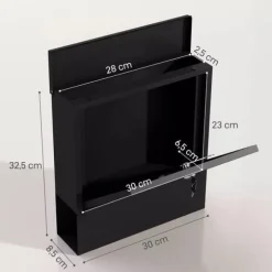HOMCOM Vægmonteret Postkasse i Mørkegrå Metal – Låsbar til Udendørs Brug, 30 x 8,5 x 32,5 cm