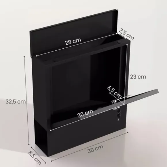 HOMCOM Vægmonteret Postkasse i Mørkegrå Metal – Låsbar til Udendørs Brug, 30 x 8,5 x 32,5 cm