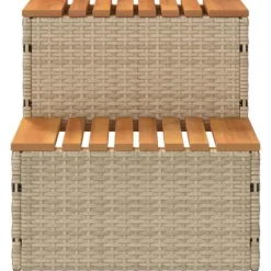 Hot Tub Trin i Polyrattan og Akacietræ - Sikker Ind- og Udstigning | Farve: Beige | Størrelse: 50x50x50,5 cm