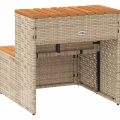 Hot Tub Trin i Polyrattan og Akacietræ - Sikker Ind- og Udstigning | Farve: Beige | Størrelse: 50x50x50,5 cm