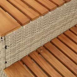 Hot Tub Trin i Polyrattan og Akacietræ - Sikker Ind- og Udstigning | Farve: Beige | Størrelse: 50x50x50,5 cm