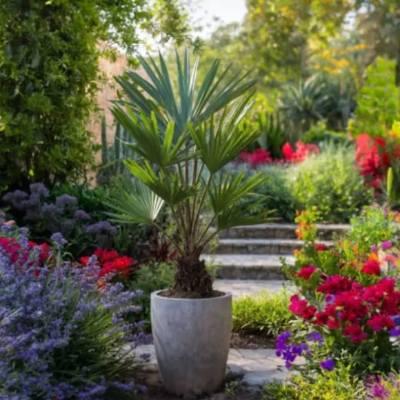 Hørpalme - Sæt med 4 - Trachycarpus Fortunei - Højde 35-45cm - ⌀15cm