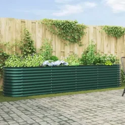 Hævet havebed i stål - Moderne plantekasse til udendørs brug | Størrelse: 400x80x81 cm | Farve: Grøn