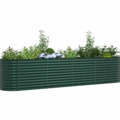 Hævet havebed i stål - Moderne plantekasse til udendørs brug | Størrelse: 400x80x81 cm | Farve: Grøn