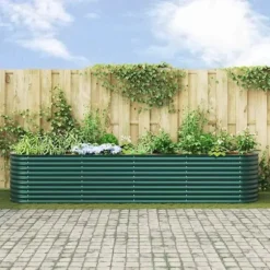 Hævet havebed i stål - Moderne plantekasse til udendørs brug | Størrelse: 400x80x81 cm | Farve: Grøn