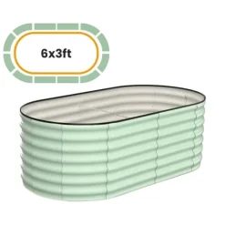 Hævet Havebed, Oval Galvaniseret Metal Konstruktion, Alsidige Plantemuligheder,Grøn 6x3x2 FT