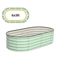Hævet Havebed, Oval Galvaniseret Metal Konstruktion, Alsidige Plantemuligheder,Grøn 6x3x1.5 FT