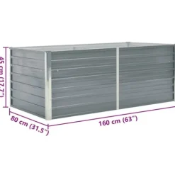 Hævet havekasse i galvaniseret stål 160x80x45 cm | Farve: Grå