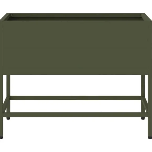 Hævet havekrukke i stål - Rektangulær og stilren | Farve: Olivengrøn | Størrelse: 60 x 26 x 45 cm