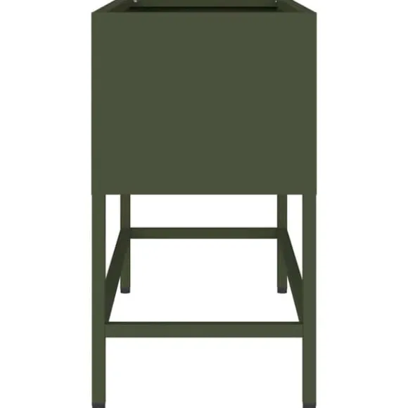 Hævet havekrukke i stål - Rektangulær og stilren | Farve: Olivengrøn | Størrelse: 60 x 26 x 45 cm