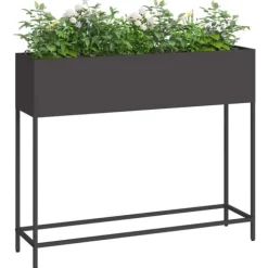 Hævet haveplantekasse i stål - Rektangulær design | Størrelse: 100x26x82 cm | Farve: Sort