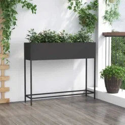 Hævet haveplantekasse i stål - Rektangulær design | Størrelse: 100x26x82 cm | Farve: Sort