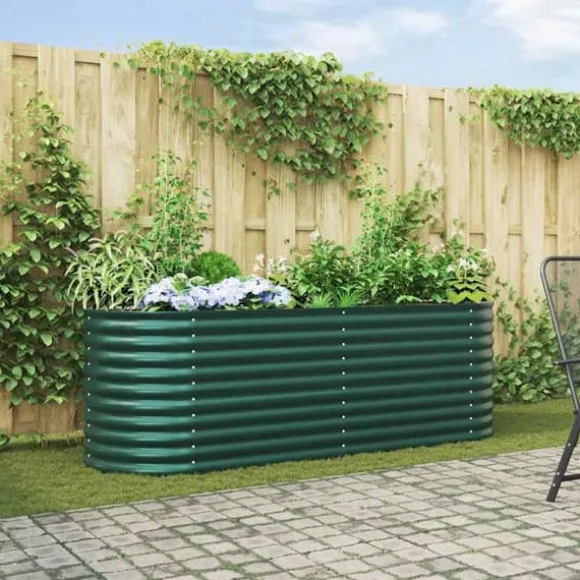Hævet højbede i stål - Plantekasse til have | Størrelse: 240x80x81 cm | Farve: Grøn