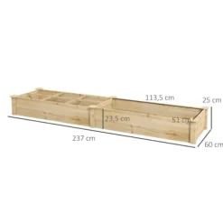 Hævet plantebed, 237x60x25 cm, naturlig
