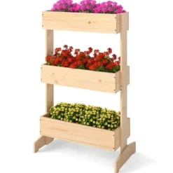 Hævet plantekasse, 3 niveauer, 69x39x109 cm, naturlig