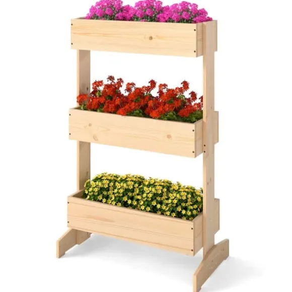 Hævet plantekasse, 3 niveauer, 69x39x109 cm, naturlig
