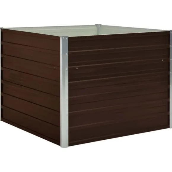 Hævet plantekasse 100 x 100 x 77 cm - Galvaniseret stål | Farve: Brun