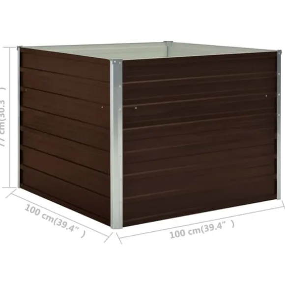 Hævet plantekasse 100 x 100 x 77 cm - Galvaniseret stål | Farve: Brun