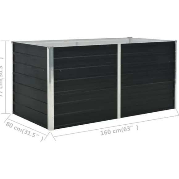 Hævet plantekasse i galvaniseret stål - Holdbar og stilfuld | Størrelse: 160x80x77 cm | Farve: Antracitgrå