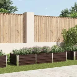 Hævet plantekasse i galvaniseret stål - Tilhaven | Størrelse: 240x80x45 cm | Farve: Brun