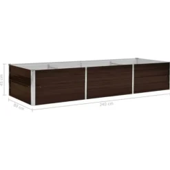 Hævet plantekasse i galvaniseret stål - Tilhaven | Størrelse: 240x80x45 cm | Farve: Brun