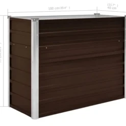 Hævet plantekasse i galvaniseret stål - 100x40x77 cm | Farve: Brun