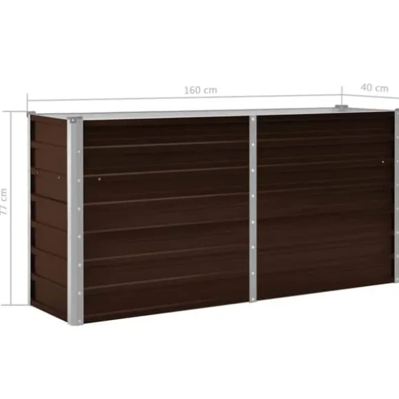 Hævet plantekasse i galvaniseret stål - 160x40x77 cm | Farve: Brun