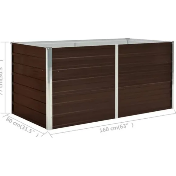 Hævet plantekasse i galvaniseret stål - Stilfuld til altan eller terrasse | Størrelse: 160x80x77 cm | Farve: Brun