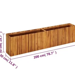 Hævet plantekasse i massivt akacietræ - Rustikt design | Størrelse: 200x30x50 cm