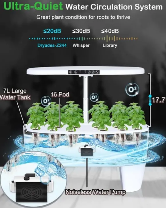 Hydroponics 16 kapsler vækstsystem sæt urtehave med LED-lys vækstpotte indendørs havepotte til hjemmekontor