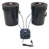 Hydroponisk DWC dyrkningssystem - Komplet sæt - 2×18,9 L spande - Luftpumpe 4×4 L/min - 220V 50Hz EU-stik - PP-plast - Sort