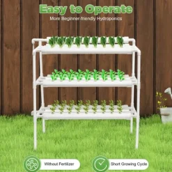 Hydroponisk dyrkningsanlæg - Havekit - 3 niveauer - 90 plantepladser - Fritstående - EU-stik - 102×40×100 cm - Hvid