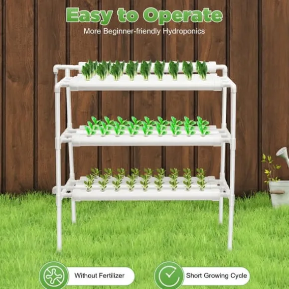 Hydroponisk dyrkningsanlæg - Havekit - 3 niveauer - 90 plantepladser - Fritstående - EU-stik - 102×40×100 cm - Hvid