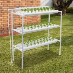 Hydroponisk dyrkningsanlæg - Havekit - 3 niveauer - 90 plantepladser - Fritstående - EU-stik - 102×40×100 cm - Hvid
