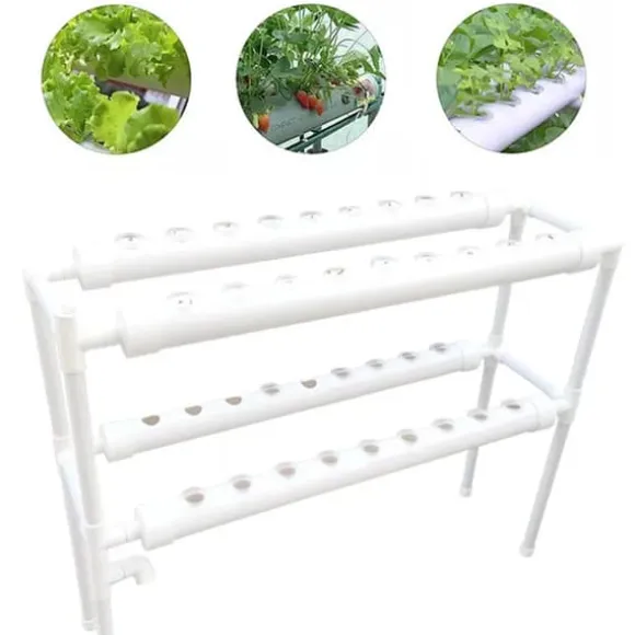 Hydroponisk dyrkningsanlæg - 2-lags NFT rørkit - 72 huller - 32 mm huldiameter - 220V/50Hz - Altan - Uden vandtank - Hvid